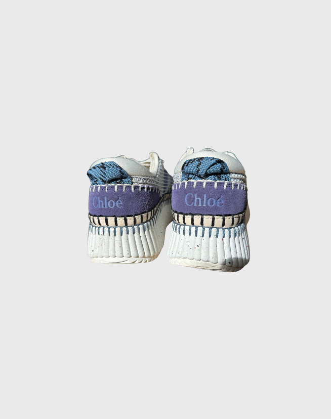CHLOE NAMA EMBROIDED SUEDE MESH SNEAKERS - SIZE 39