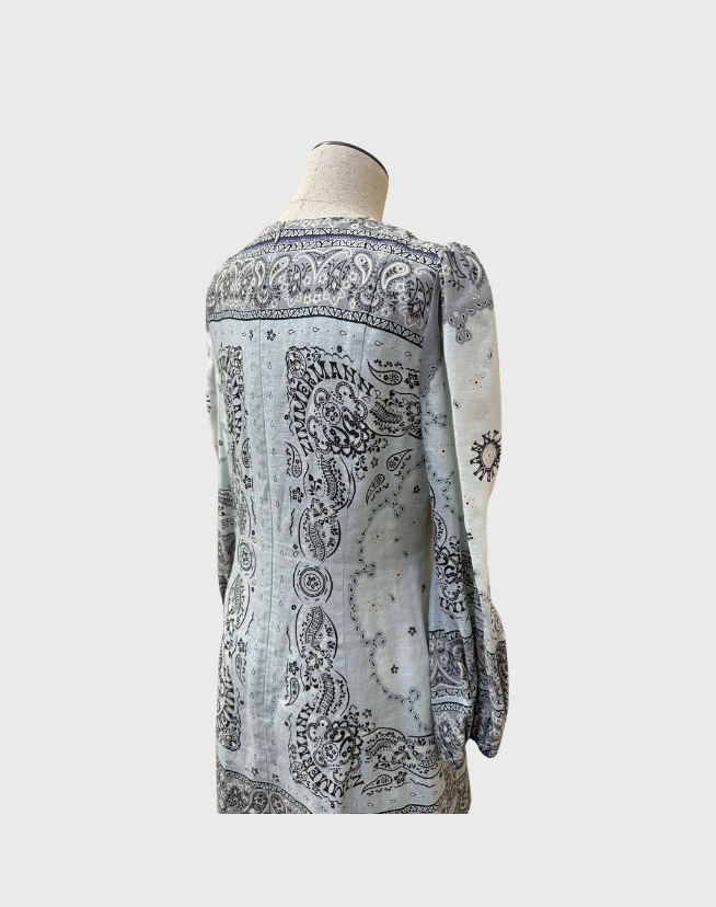 ZIMMERMANN BANDANA PRINT LINEN MINI DRESS - SIZE 3