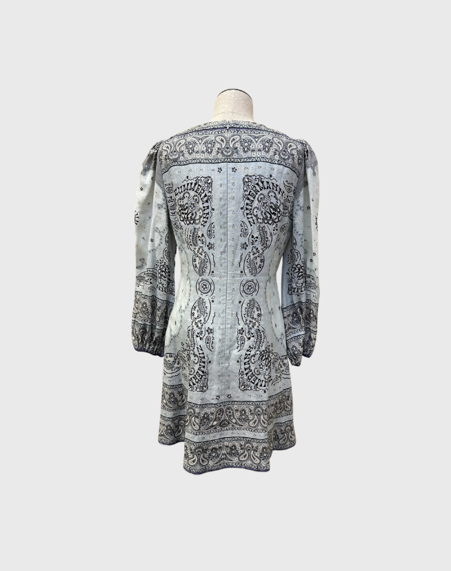 ZIMMERMANN BANDANA PRINT LINEN MINI DRESS - SIZE 3