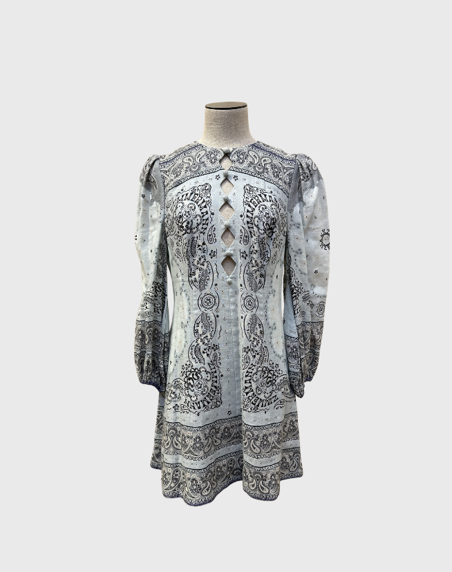 ZIMMERMANN BANDANA PRINT LINEN MINI DRESS - SIZE 3
