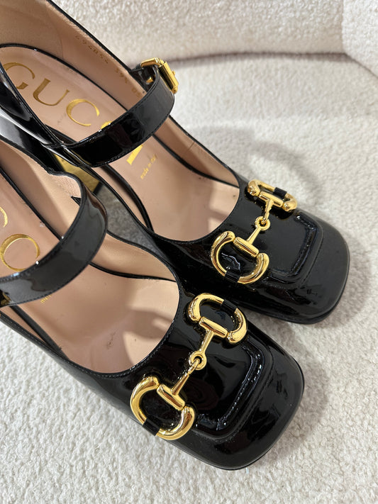 GUCCI HORSEBIT PATENT HEELS - SIZE 39.5