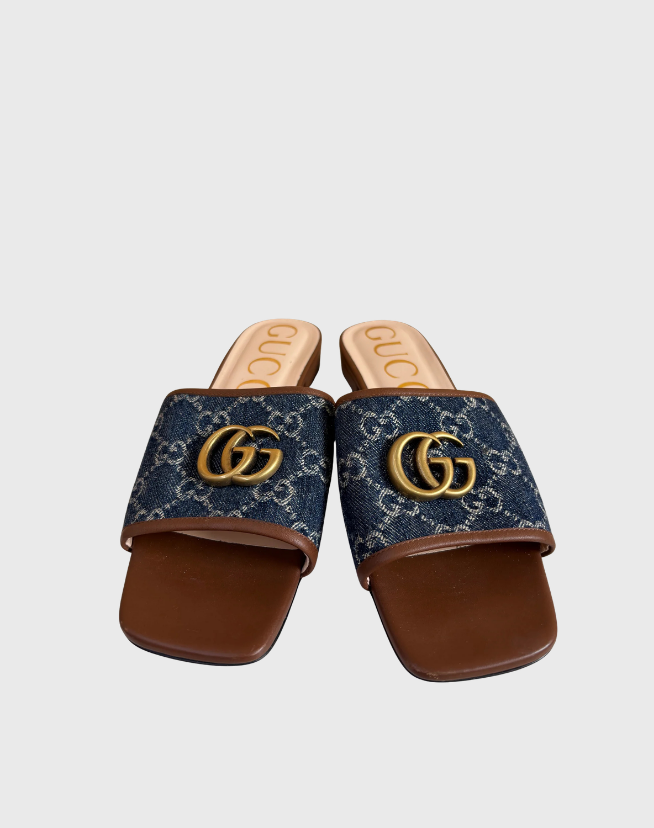 GUCCI JOLIE DOUBLE G SANDALS IN DENIM