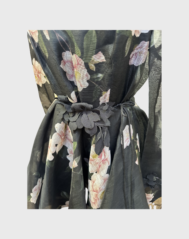 ZIMMERMANN NATURA LIFT OFF MINI DRESS IN BLACK CAMELLIA - SIZE 3