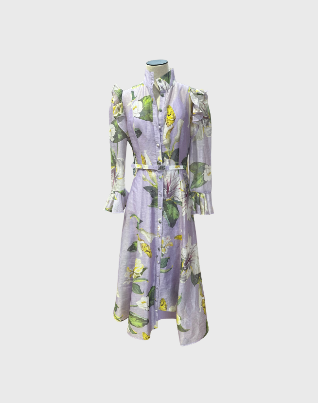 LEO LIN JOSEPHINE SILK GOWN LILY BLOSSOM PRINT - SIZE 12