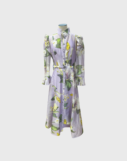 LEO LIN JOSEPHINE SILK GOWN LILY BLOSSOM PRINT - SIZE 12