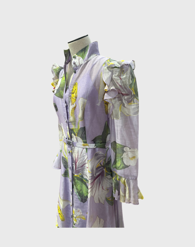 LEO LIN JOSEPHINE SILK GOWN LILY BLOSSOM PRINT - SIZE 12