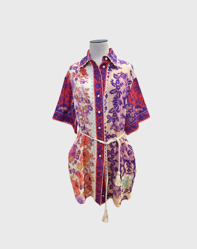 ZIMMERMANN RAIE TRIMMED SHIRT MINI DRESS - SIZE 2