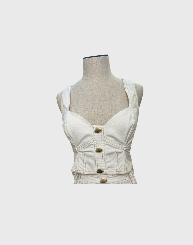 AJE ELENA CROPPED DENIM BUSTIER - SIZE 10