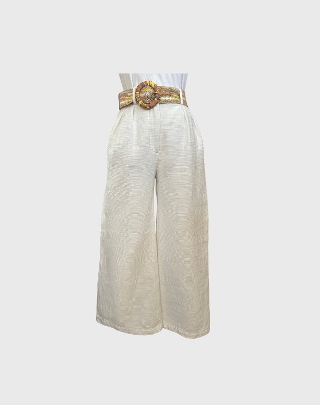 ZIMMERMANN BELTED LINEN WIDE-LEG PANTS - SIZE 0