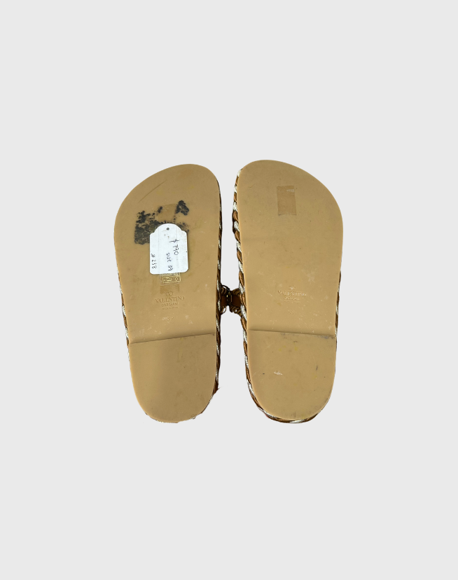 VALENTINO GARAVANI ROCKSTUD LEATHER SLIDES - SIZE 39