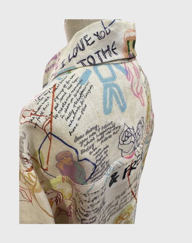 ZIMMERMANN GRAFFITI PRINTED LINEN MINI SHIRT DRESS - $490
