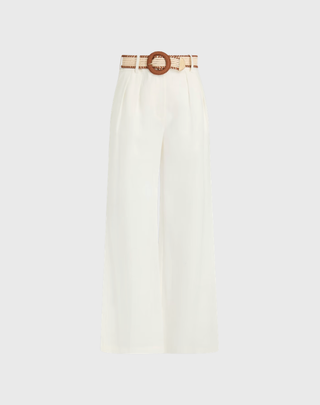 ZIMMERMANN BELTED LINEN WIDE-LEG PANTS - SIZE 0