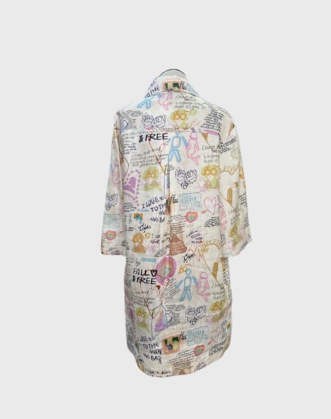 ZIMMERMANN GRAFFITI PRINTED LINEN MINI SHIRT DRESS - $490