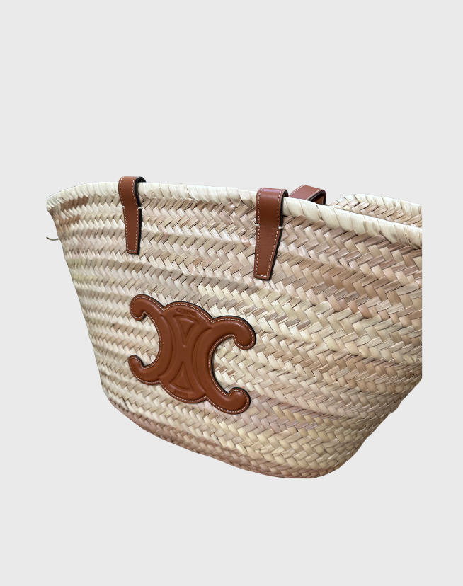 CELINE MEDIUM CLASSIC PANIER IN PALM LEAVES AND CALFSKIN
