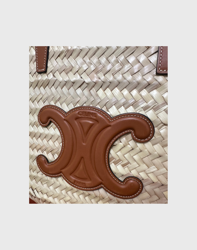 CELINE MEDIUM CLASSIC PANIER IN PALM LEAVES AND CALFSKIN