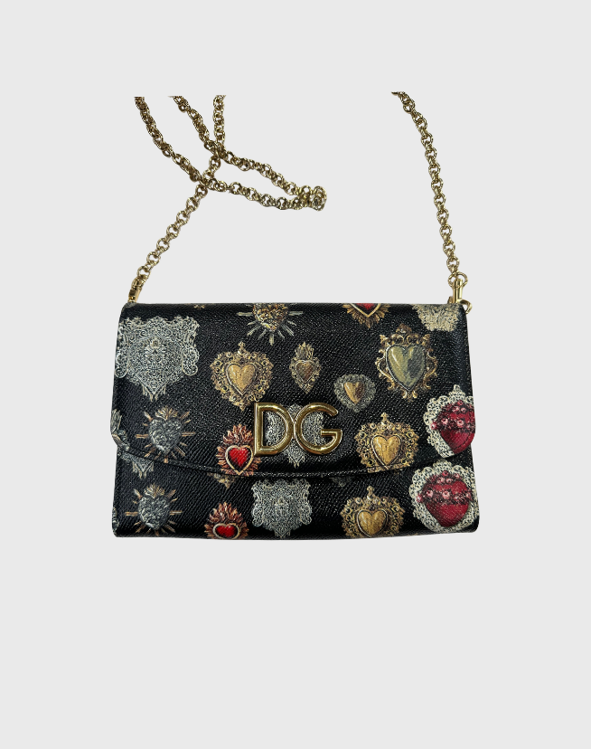 DOLCE & GABBANA SACRED HEART LEATHER SHOULDER BAG