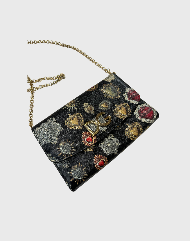 DOLCE & GABBANA SACRED HEART LEATHER SHOULDER BAG