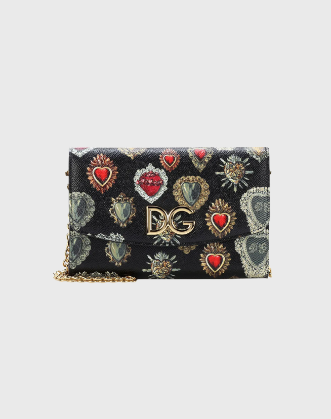 DOLCE & GABBANA SACRED HEART LEATHER SHOULDER BAG