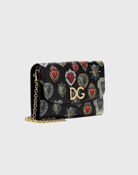 DOLCE & GABBANA SACRED HEART LEATHER SHOULDER BAG