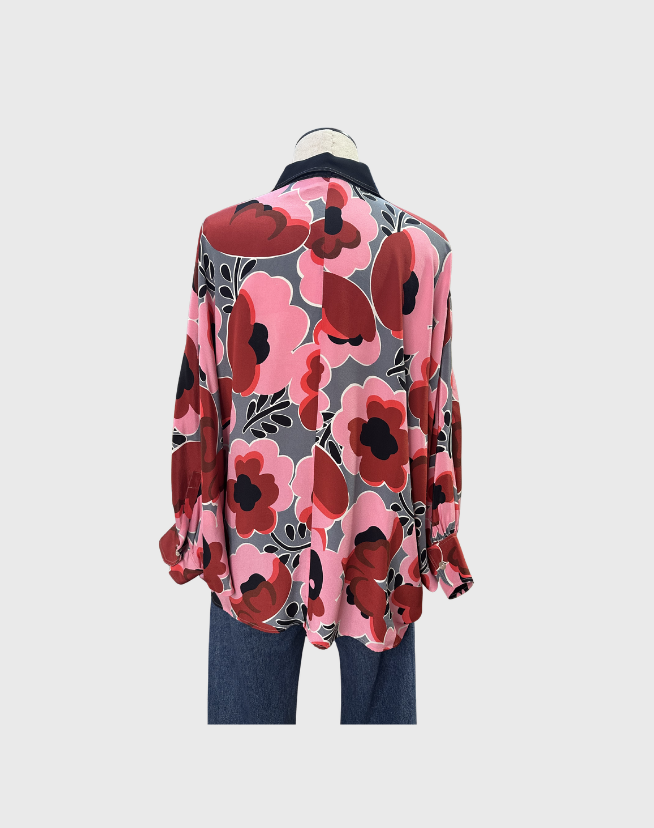 GUCCI POPPIES LONG SLEEVE BLOUSE - SIZE 40