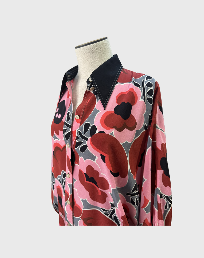 GUCCI POPPIES LONG SLEEVE BLOUSE - SIZE 40