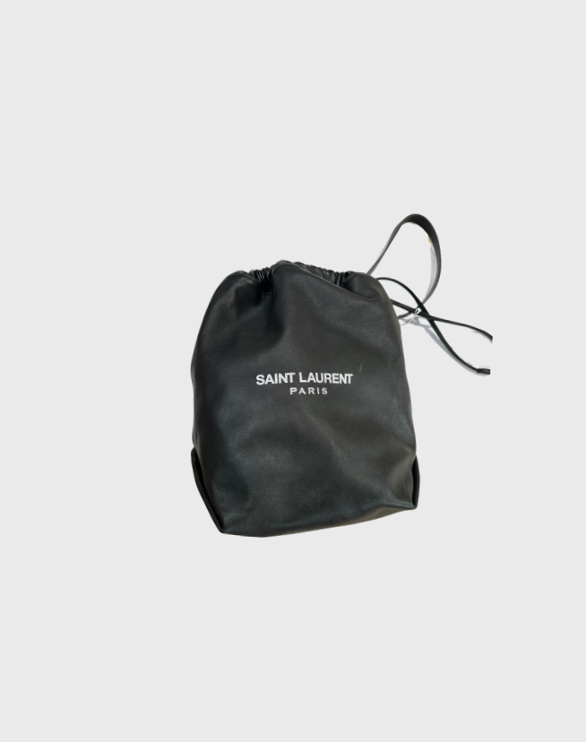 SAINT LAURENT BLACK LEATHER TEDDY BUCKET BAG