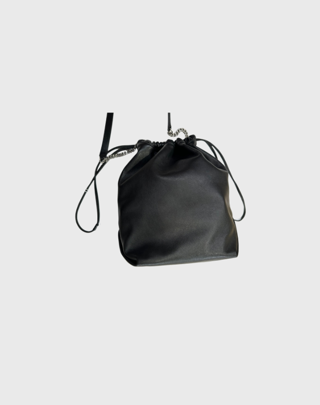 SAINT LAURENT BLACK LEATHER TEDDY BUCKET BAG