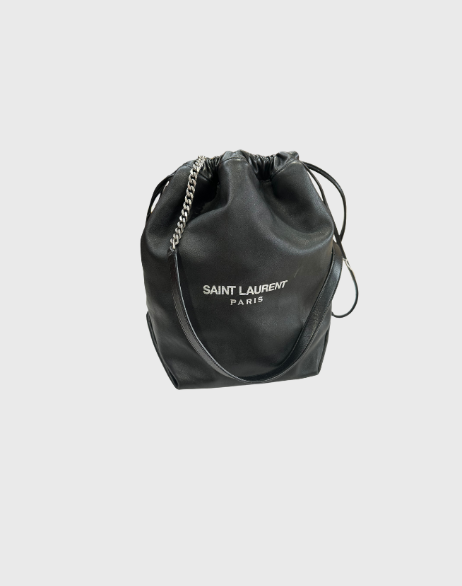 SAINT LAURENT BLACK LEATHER TEDDY BUCKET BAG