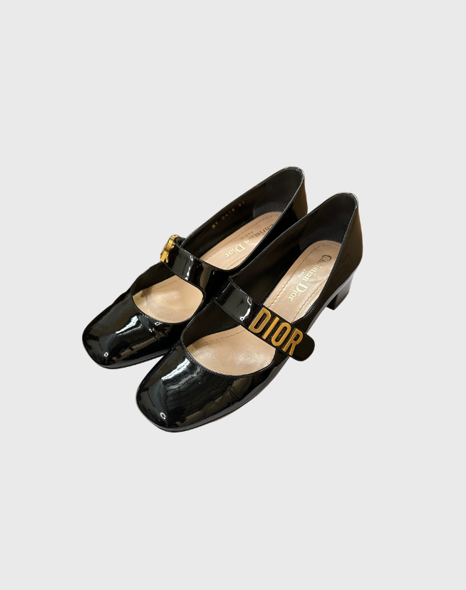 DIOR BLACK PATENT LEATHER BABY-D MARY JANE PUMPS - SIZE 37