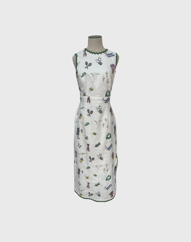 ALEMAIS PLAY EMBROIDERED MIDI DRESS - SIZE 10