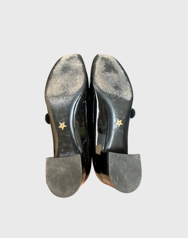 DIOR BLACK PATENT LEATHER BABY-D MARY JANE PUMPS - SIZE 37
