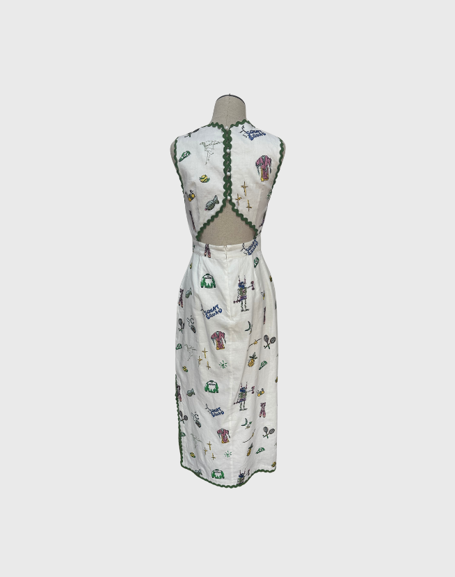 ALEMAIS PLAY EMBROIDERED MIDI DRESS - SIZE 10