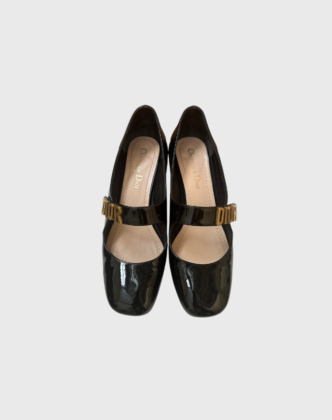 DIOR BLACK PATENT LEATHER BABY-D MARY JANE PUMPS - SIZE 37