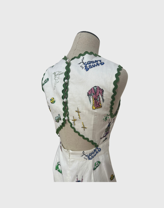 ALEMAIS PLAY EMBROIDERED MIDI DRESS - SIZE 10