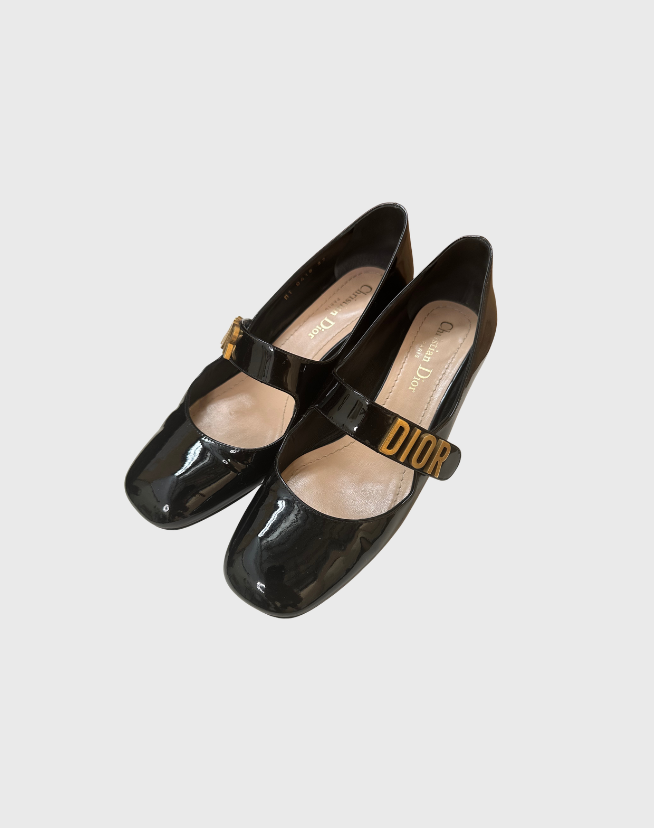 DIOR BLACK PATENT LEATHER BABY-D MARY JANE PUMPS - SIZE 37