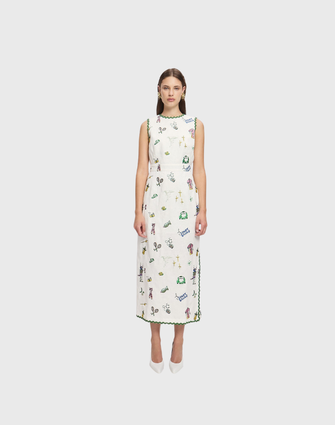 ALEMAIS PLAY EMBROIDERED MIDI DRESS - SIZE 10