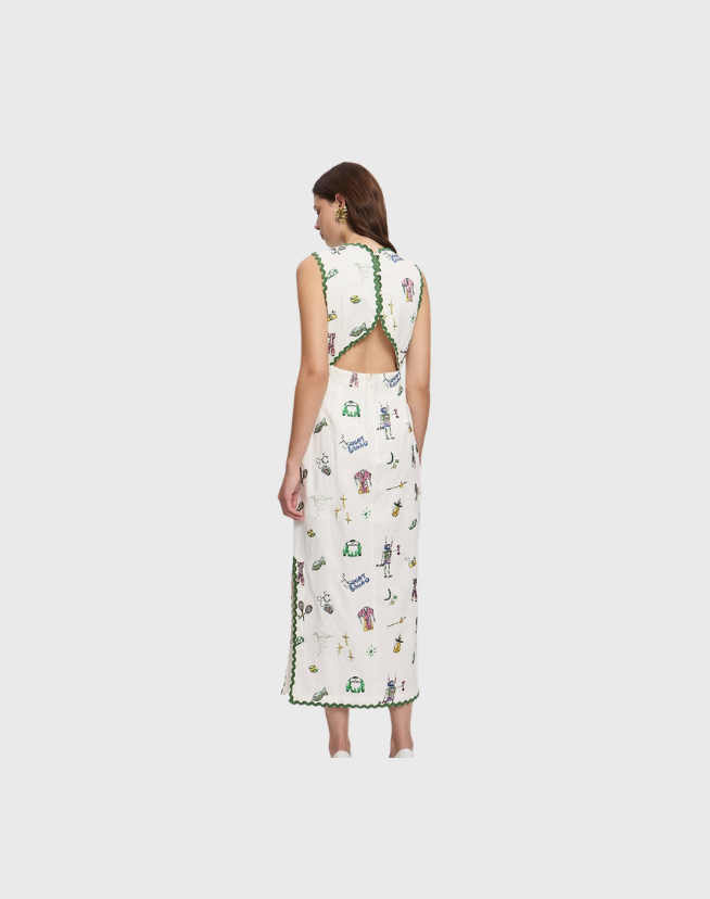 ALEMAIS PLAY EMBROIDERED MIDI DRESS - SIZE 10