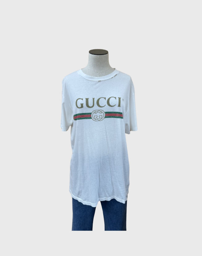 GUCCI DISTRESSED VINTAGE LOGO TEE - SIZE SMALL