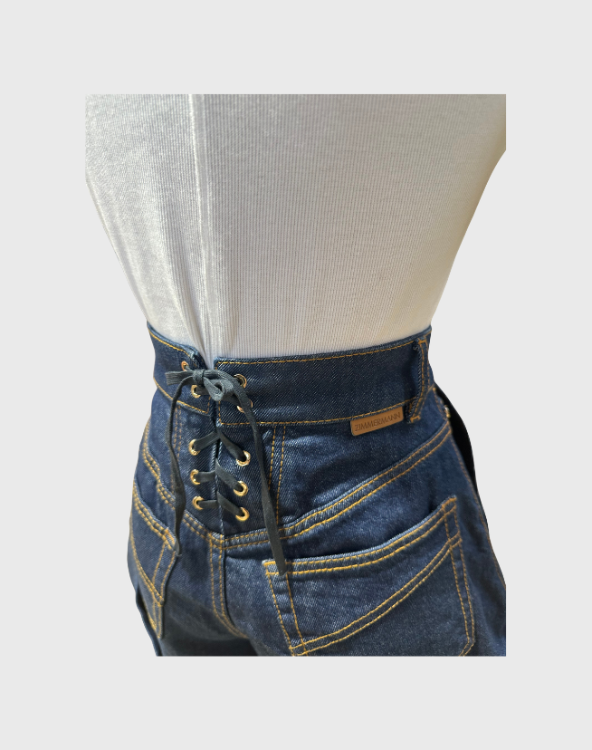 ZIMMERMANN LACE UP DENIM SHORTS - SIZE 0