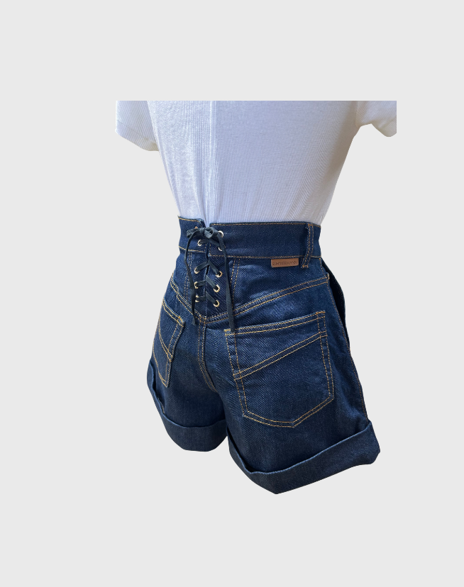 ZIMMERMANN LACE UP DENIM SHORTS - SIZE 0