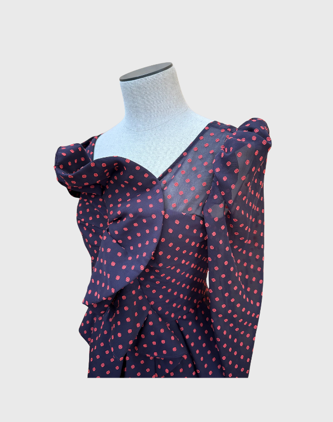 SELF PORTRAIT PLUMETIS FRILL TOP WITH RED DOT - SIZE 8