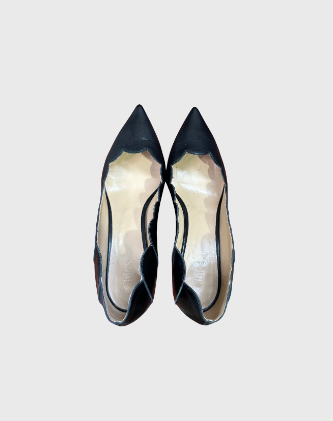 CHLOE SCALLOPED LOW HEEL PUMPS - SIZE 38.5