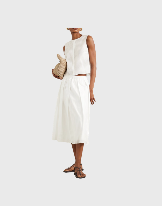 THEORY STRIPED COTTON VOILE SKIRT AND TANK SET - SIZE SMALL