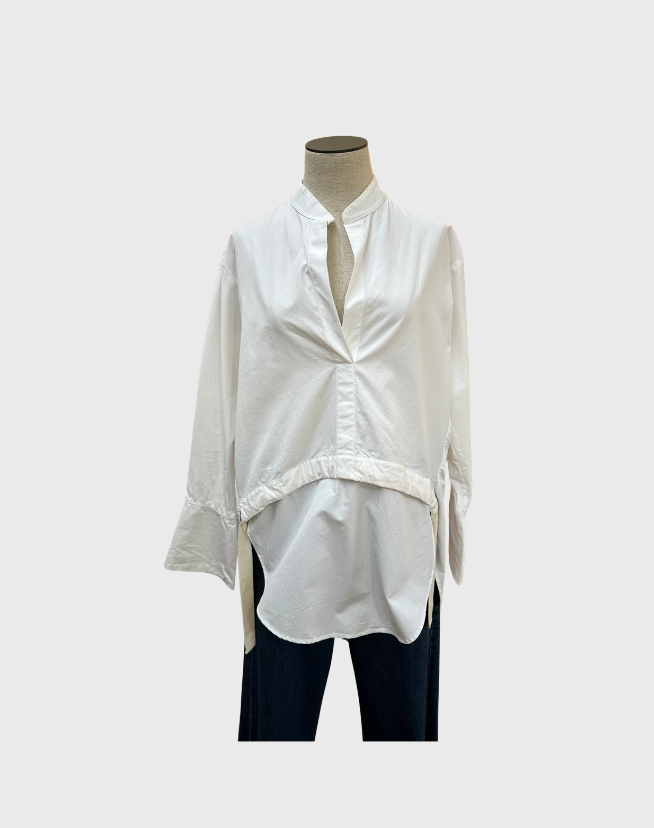 WHITE STORY COLLARLESS SHIRT - SIZE 8