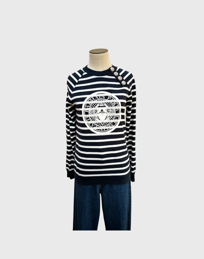 BALMAIN LONG SLEEVE STRIPE TOP - SIZE 36