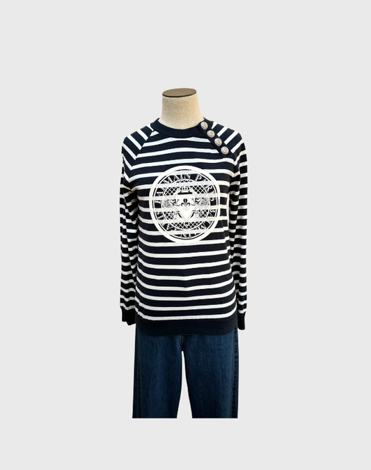BALMAIN LONG SLEEVE STRIPE TOP - SIZE 36