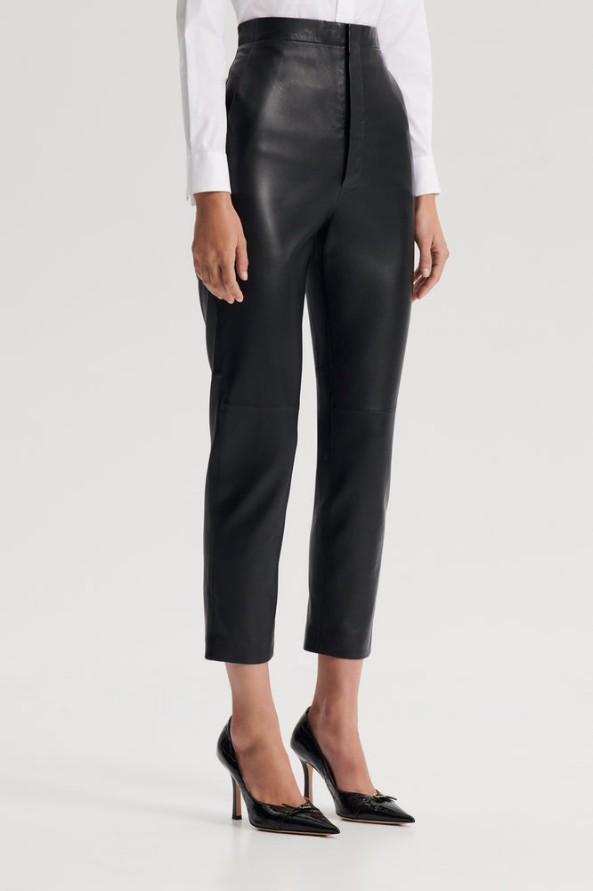 SCANLAN THEODORE LEATHER SLIM CROP PANTS - SIZE 8