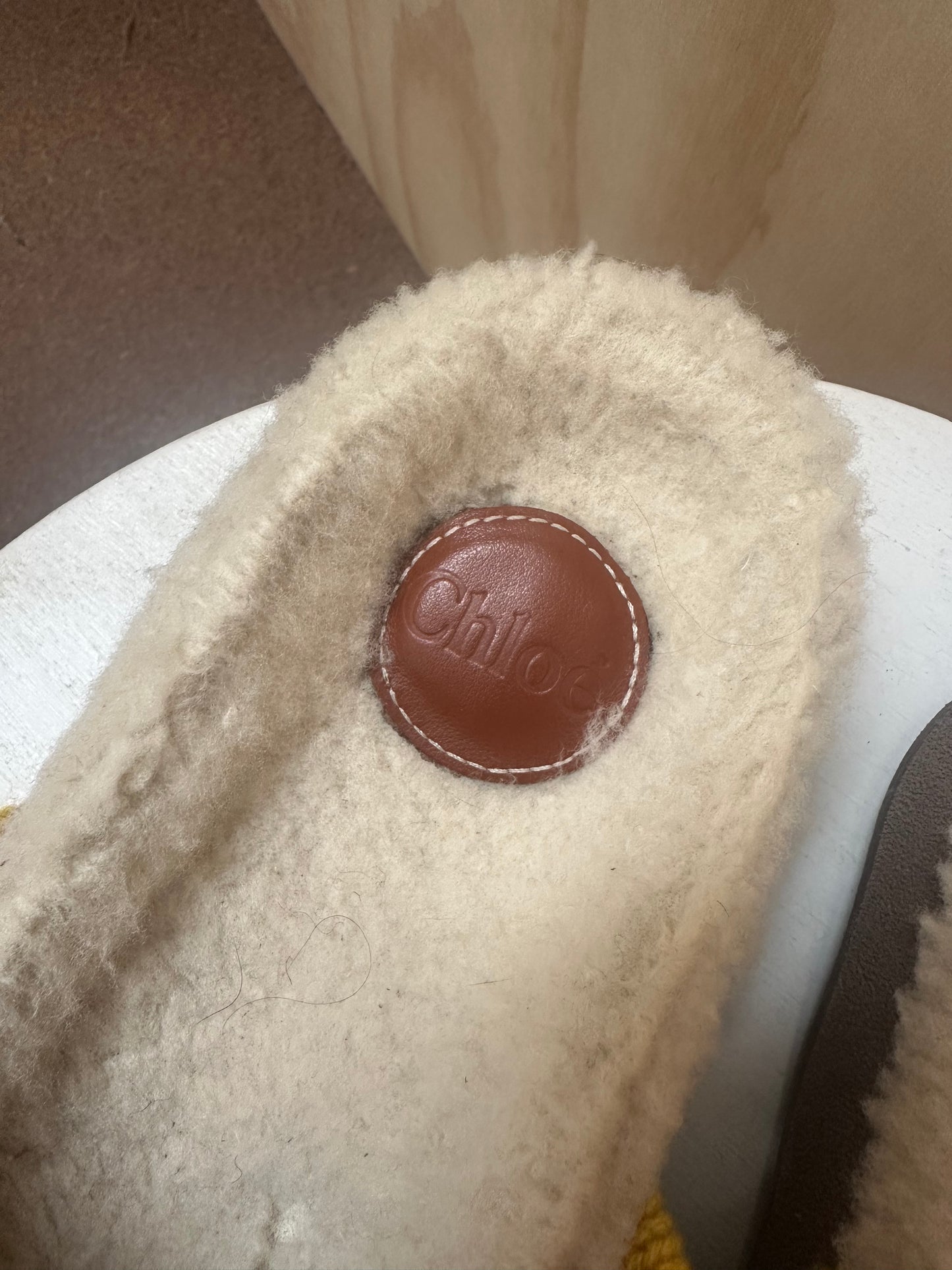 CHLOE WAVY KNIT SHEARLING-TRIM SLIDES - SIZE 40
