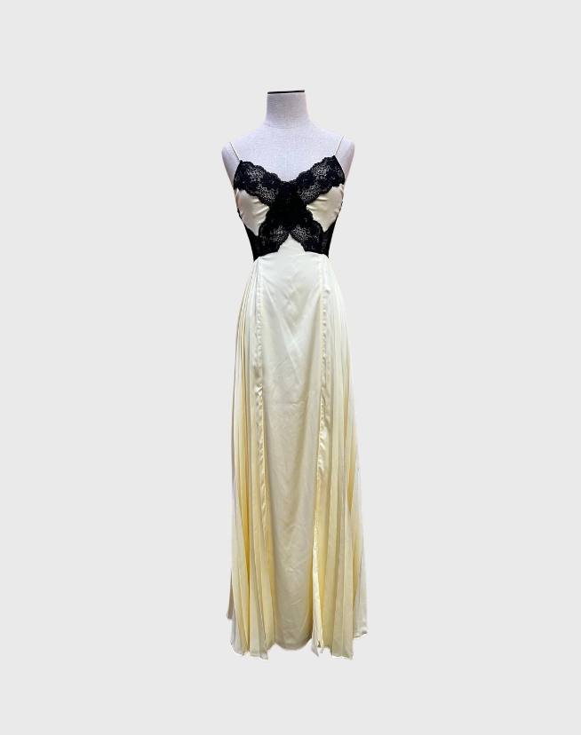 SELF PORTRAIT YELLOW SATIN LACE MAXI DRESS - SIZE 0