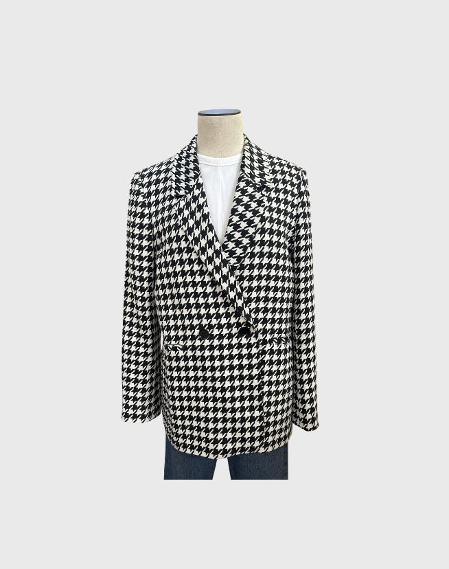 ANINE BING HOUNDSTOOTH DOUBLE-BREASTED QUINN BLAZER - SIZE MEDIUM